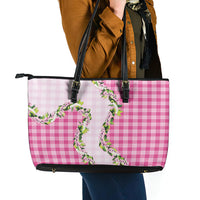 Pink Hawaii Palaka Leather Tote Bag Maile Pikake Honohono Orchid Lei