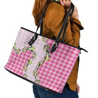 Pink Hawaii Palaka Leather Tote Bag Maile Pikake Honohono Orchid Lei