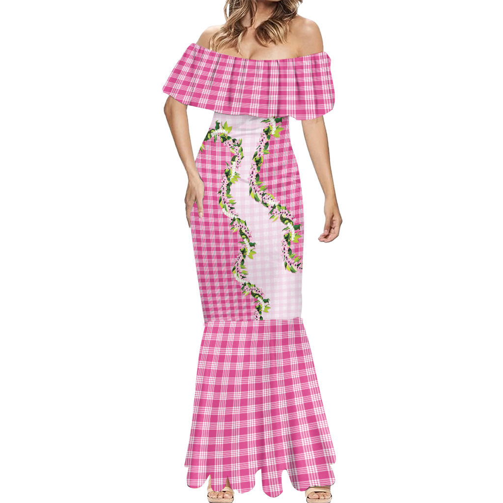 Pink Hawaii Palaka Mermaid Dress Maile Pikake Honohono Orchid Lei LT05 - Polynesian Pride