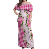 Pink Hawaii Palaka Off Shoulder Maxi Dress Maile Pikake Honohono Orchid Lei LT05 Women Pink - Polynesian Pride
