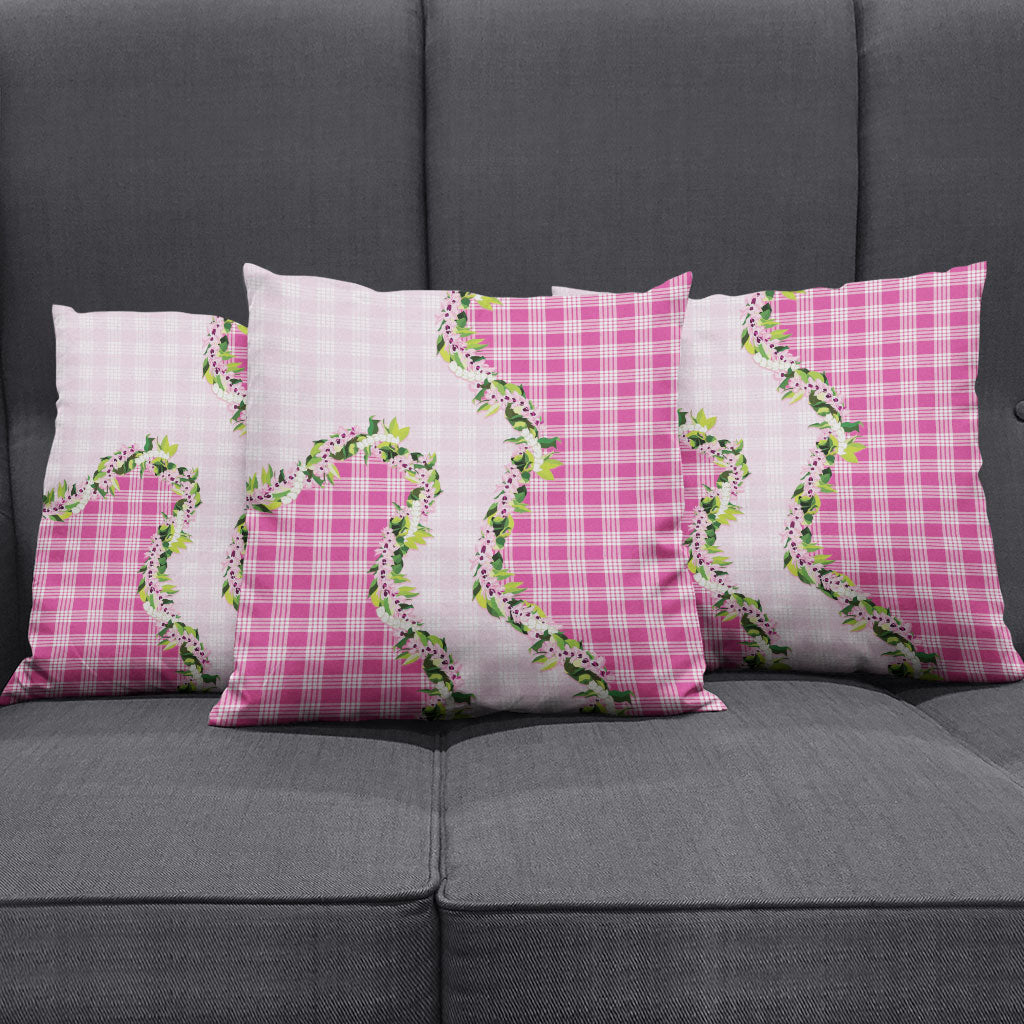 Pink Hawaii Palaka Pillow Cover Maile Pikake Honohono Orchid Lei