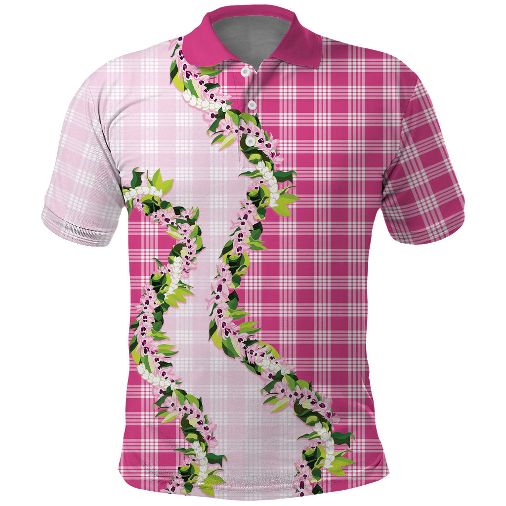 Pink Hawaii Palaka Polo Shirt Maile Pikake Honohono Orchid Lei LT05 Pink - Polynesian Pride