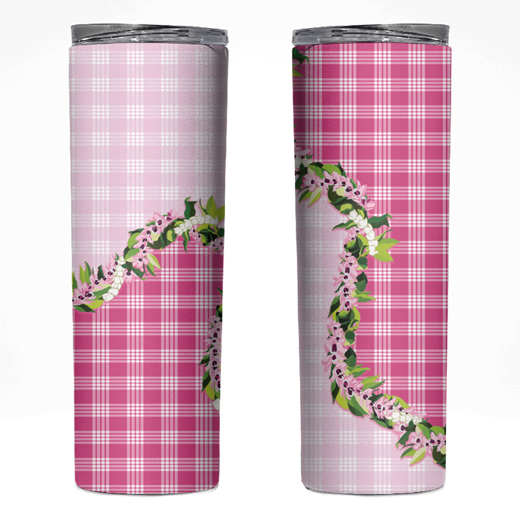 Pink Hawaii Palaka Skinny Tumbler Maile Pikake Honohono Orchid Lei LT05 Pink - Polynesian Pride