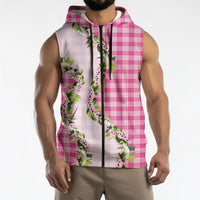Pink Hawaii Palaka Sleeveless Zip Hoodie Maile Pikake Honohono Orchid Lei LT05 - Polynesian Pride