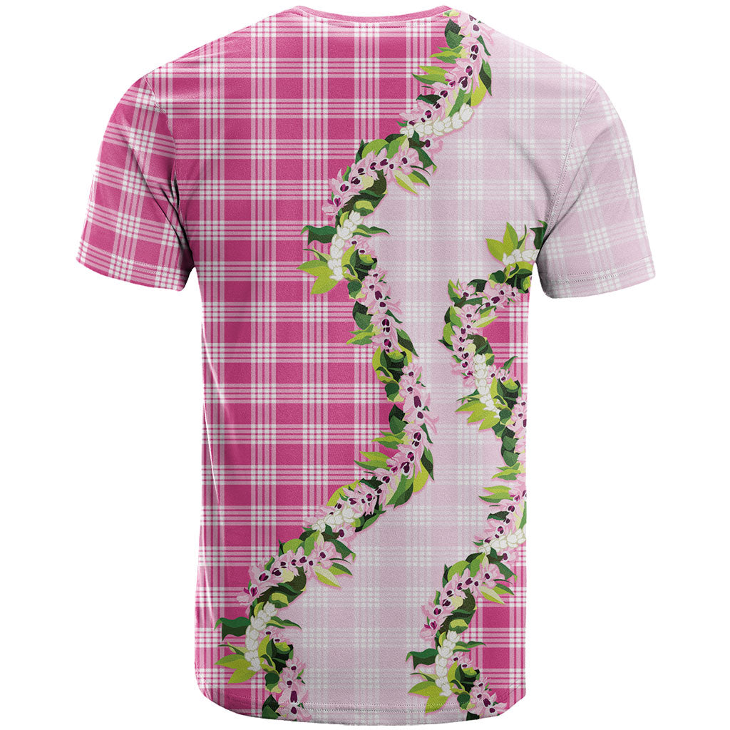 Pink Hawaii Palaka T Shirt Maile Pikake Honohono Orchid Lei