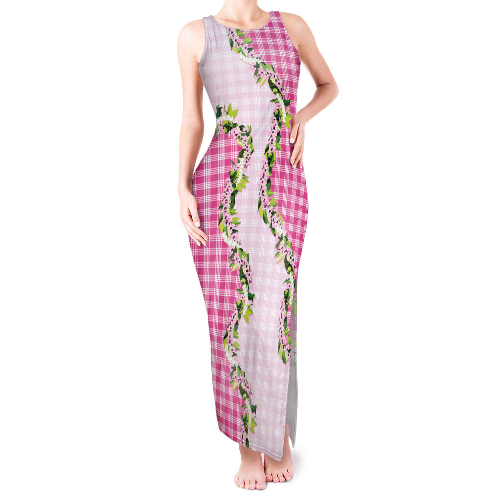 Pink Hawaii Palaka Tank Maxi Dress Maile Pikake Honohono Orchid Lei LT05 Women Pink - Polynesian Pride
