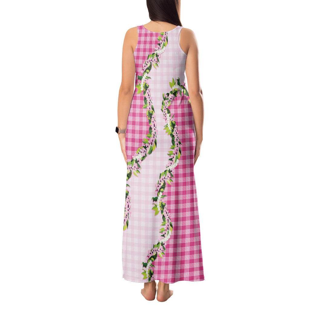 Pink Hawaii Palaka Tank Maxi Dress Maile Pikake Honohono Orchid Lei LT05 - Polynesian Pride