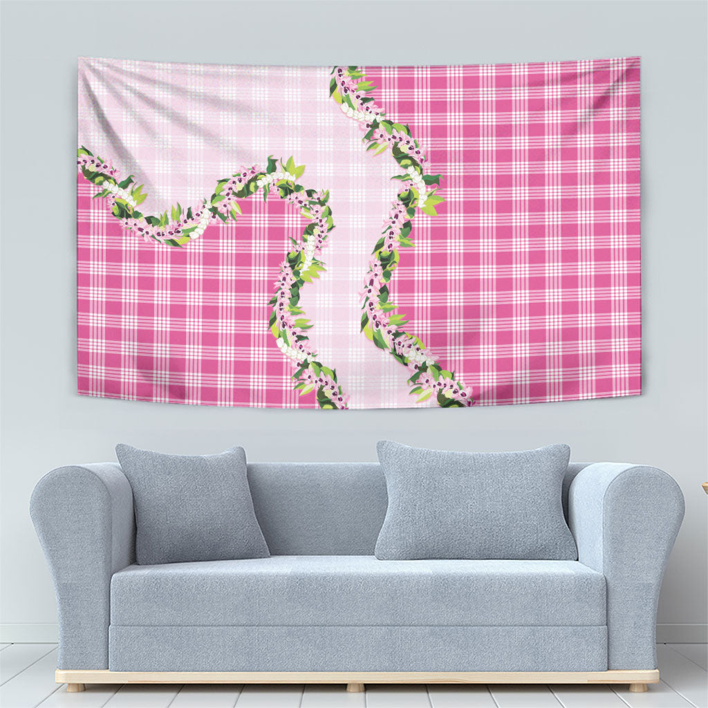 Pink Hawaii Palaka Tapestry Maile Pikake Honohono Orchid Lei