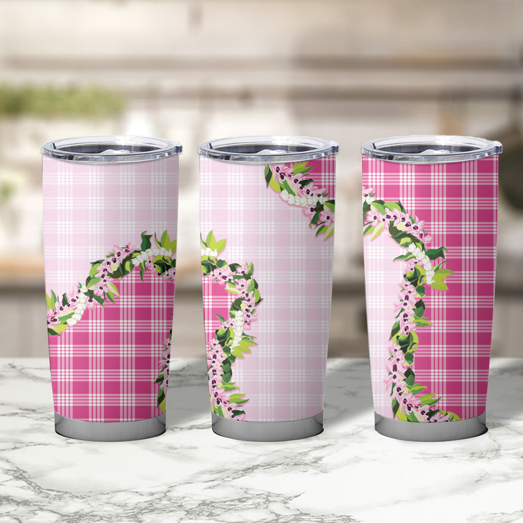 Pink Hawaii Palaka Tumbler Cup Maile Pikake Honohono Orchid Lei LT05 - Polynesian Pride