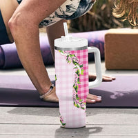 Pink Hawaii Palaka Tumbler With Handle Maile Pikake Honohono Orchid Lei