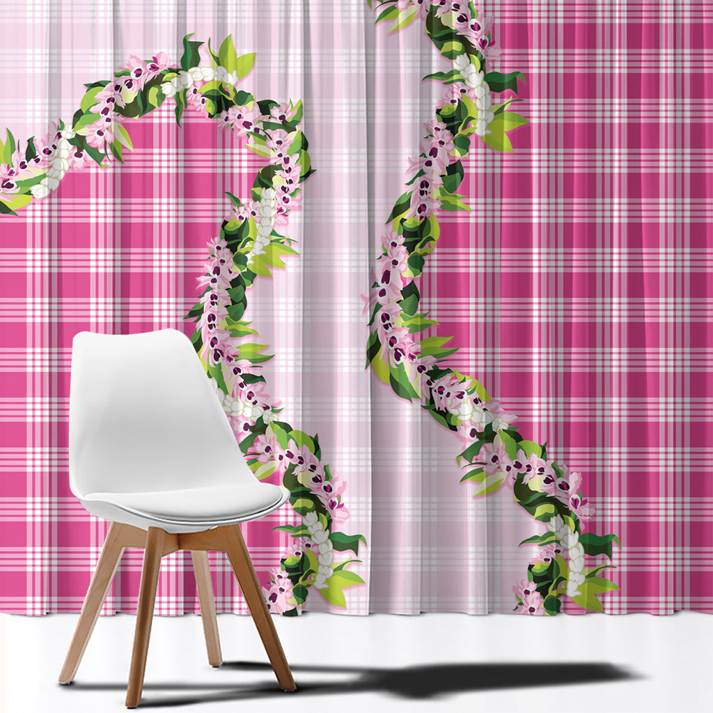 Pink Hawaii Palaka Window Curtain Maile Pikake Honohono Orchid Lei