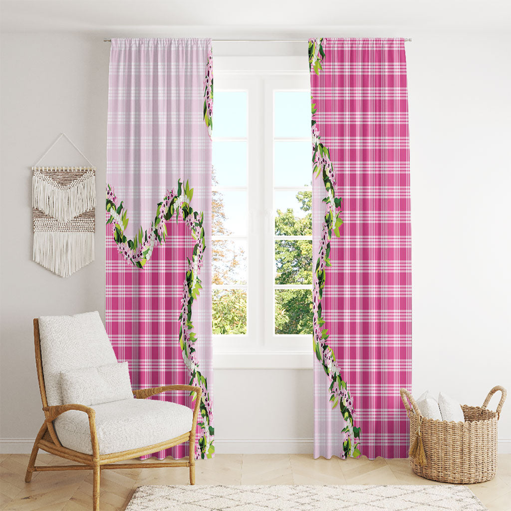 Pink Hawaii Palaka Window Curtain Maile Pikake Honohono Orchid Lei
