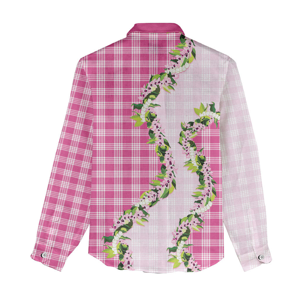 Pink Hawaii Palaka Women Casual Shirt Maile Pikake Honohono Orchid Lei LT05 - Polynesian Pride