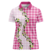 Pink Hawaii Palaka Women Polo Shirt Maile Pikake Honohono Orchid Lei LT05 Female Pink - Polynesian Pride