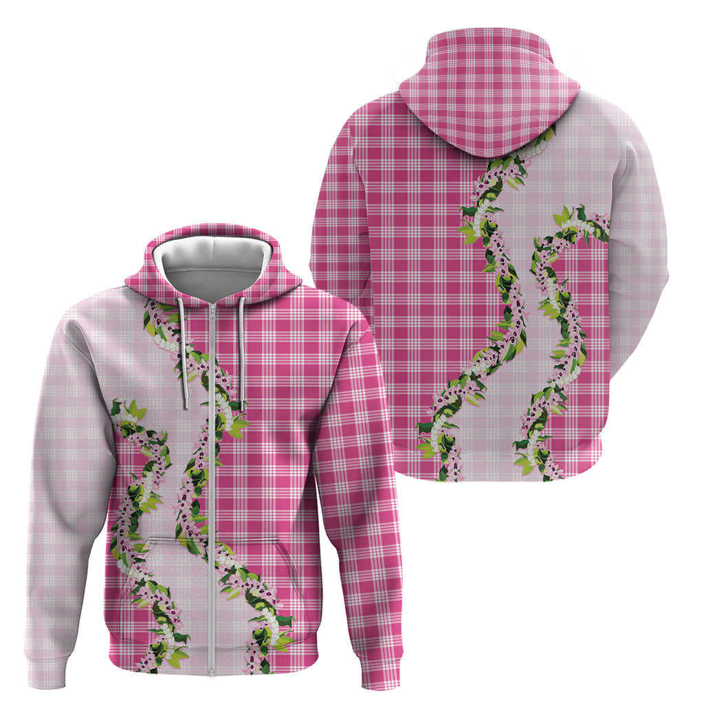 Pink Hawaii Palaka Zip Hoodie Maile Pikake Honohono Orchid Lei LT05 - Polynesian Pride