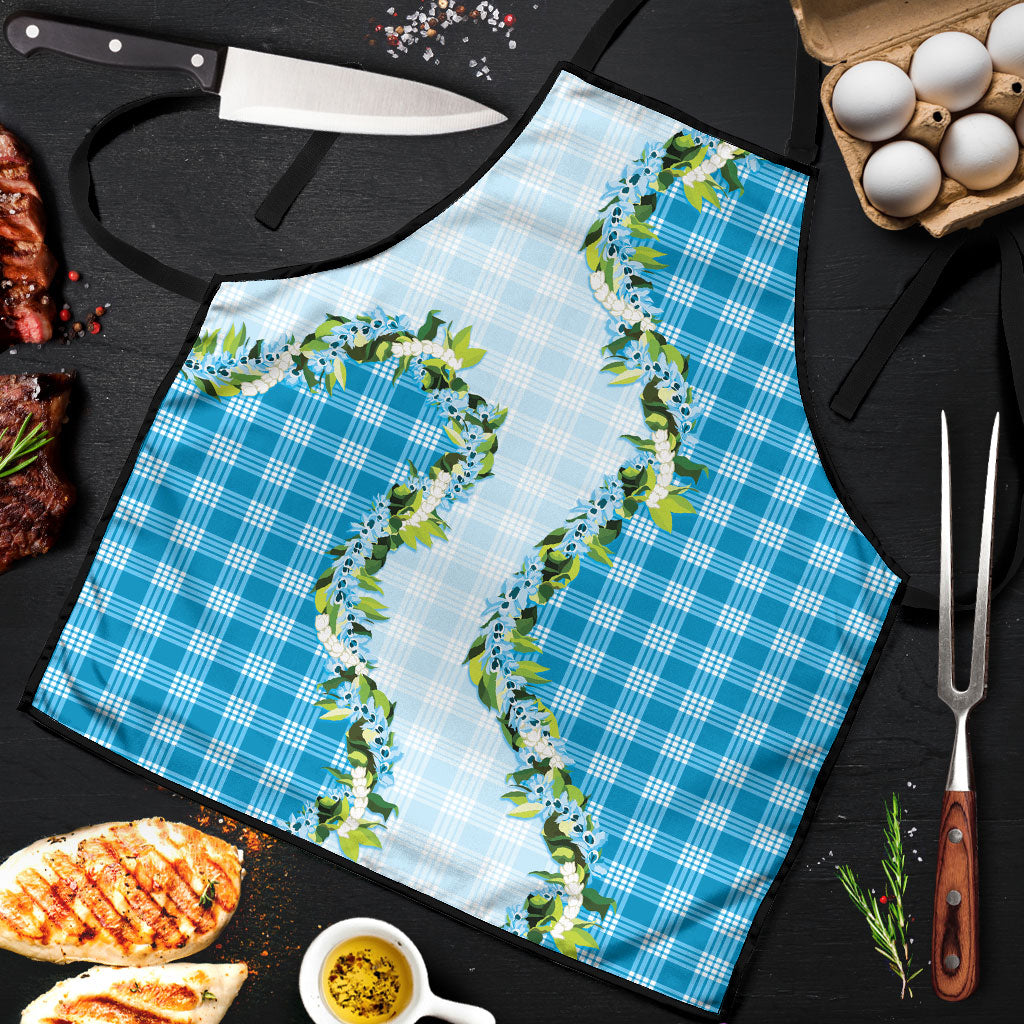 Blue Hawaii Palaka Apron Maile Pikake Honohono Orchid Lei LT05 Blue - Polynesian Pride