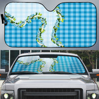 Blue Hawaii Palaka Auto Sun Shade Maile Pikake Honohono Orchid Lei LT05 Blue - Polynesian Pride