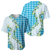 Blue Hawaii Palaka Baseball Jersey Maile Pikake Honohono Orchid Lei