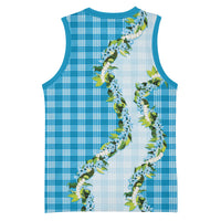 Blue Hawaii Palaka Basketball Jersey Maile Pikake Honohono Orchid Lei
