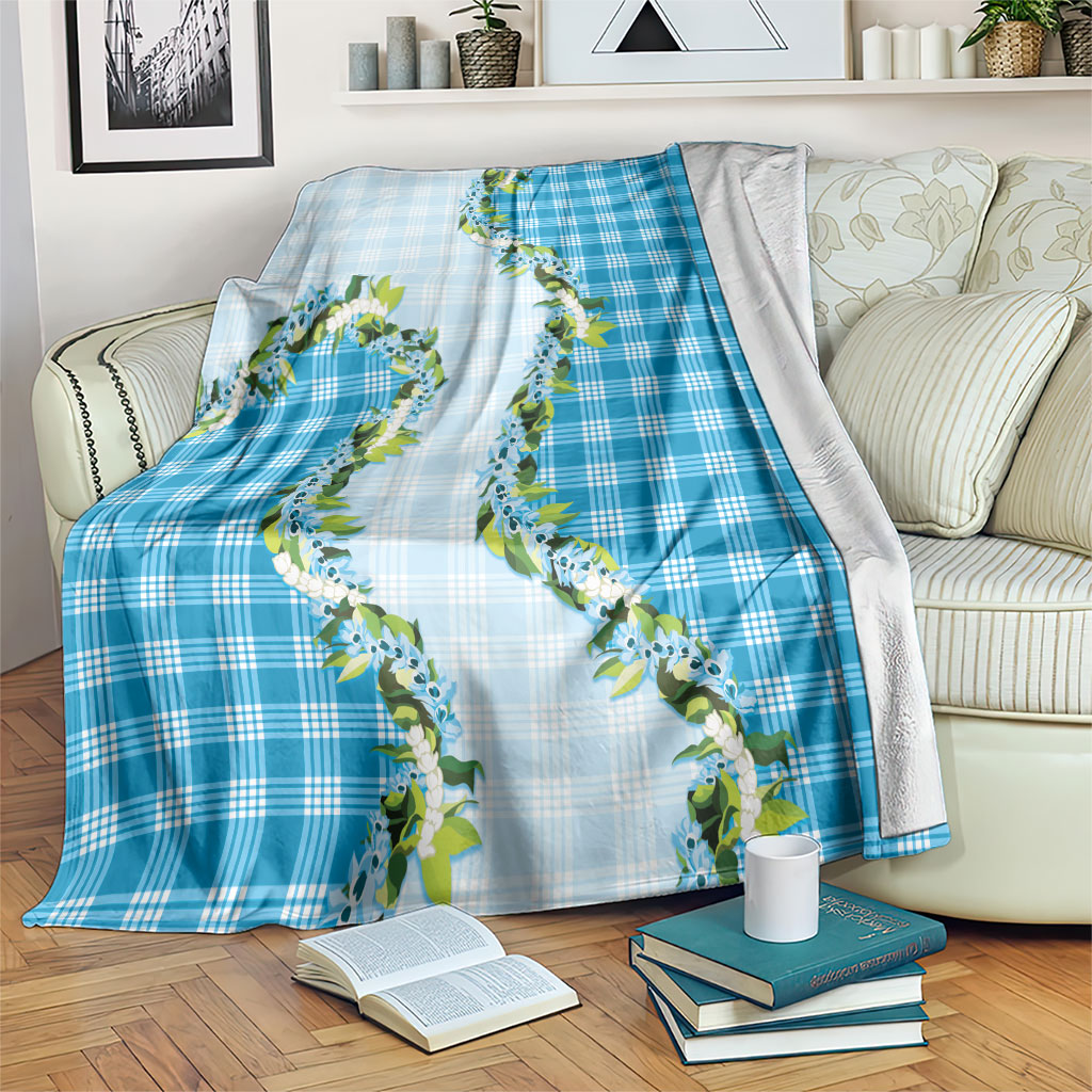 Blue Hawaii Palaka Blanket Maile Pikake Honohono Orchid Lei LT05 Blue - Polynesian Pride