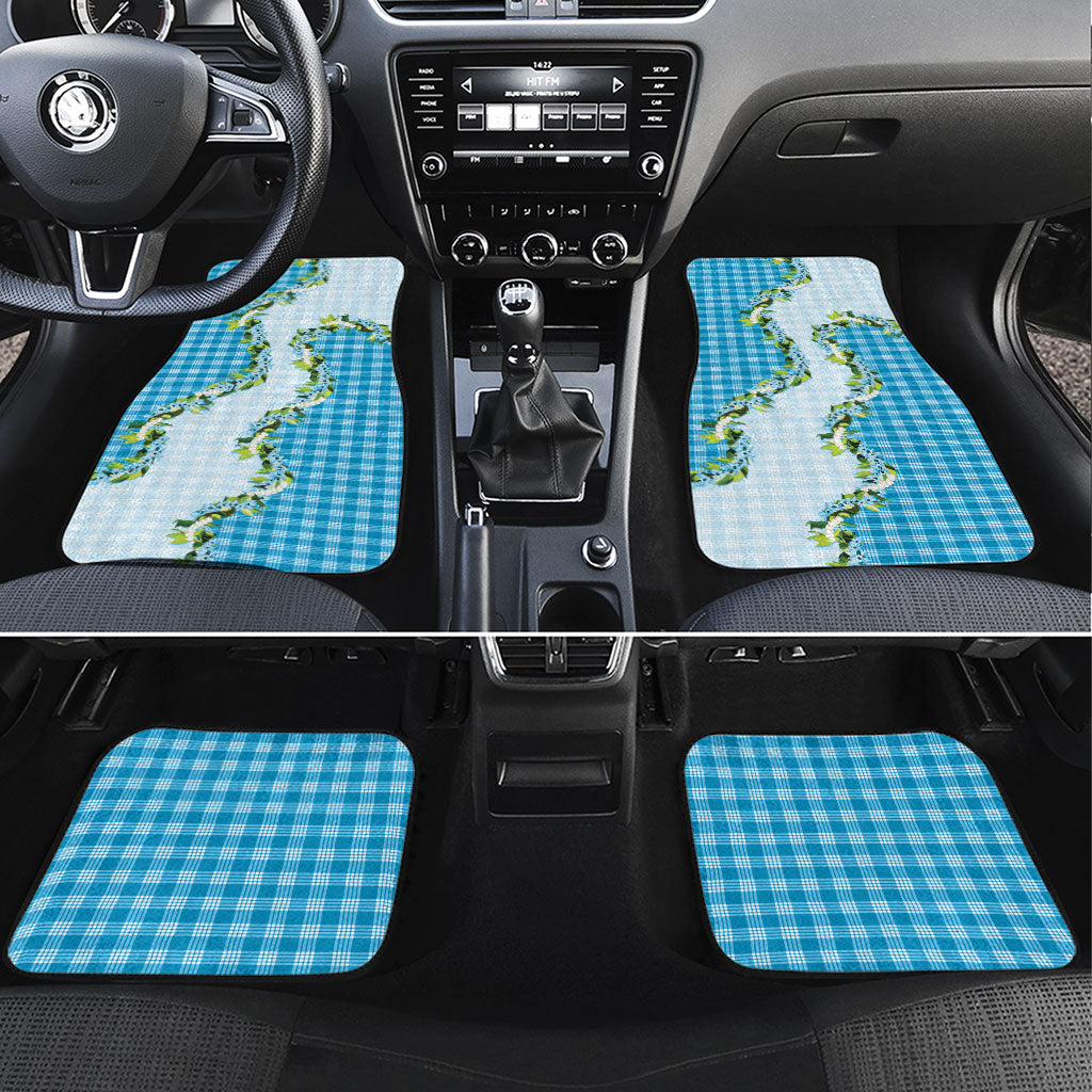 Blue Hawaii Palaka Car Mats Maile Pikake Honohono Orchid Lei LT05 Set 4pcs Blue - Polynesian Pride