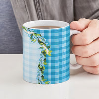 Blue Hawaii Palaka Ceramic Mug Maile Pikake Honohono Orchid Lei