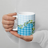 Blue Hawaii Palaka Ceramic Mug Maile Pikake Honohono Orchid Lei