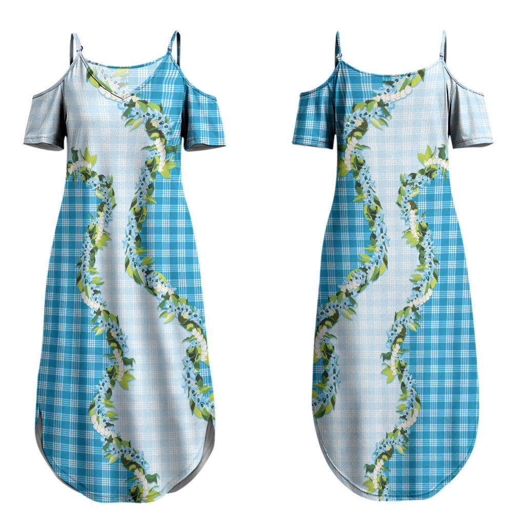 Blue Hawaii Palaka Couples Matching Summer Maxi Dress and Long Sleeve Button Shirt Maile Pikake Honohono Orchid Lei LT05 - Polynesian Pride