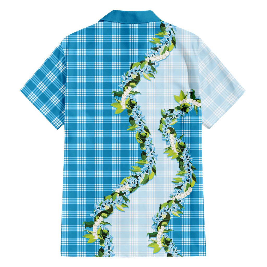 Blue Hawaii Palaka Family Matching Off Shoulder Maxi Dress and Hawaiian Shirt Maile Pikake Honohono Orchid Lei LT05 - Polynesian Pride