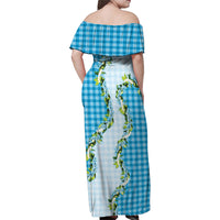 Blue Hawaii Palaka Family Matching Off Shoulder Maxi Dress and Hawaiian Shirt Maile Pikake Honohono Orchid Lei LT05 - Polynesian Pride