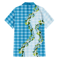 Blue Hawaii Palaka Family Matching Off Shoulder Short Dress and Hawaiian Shirt Maile Pikake Honohono Orchid Lei LT05 - Polynesian Pride