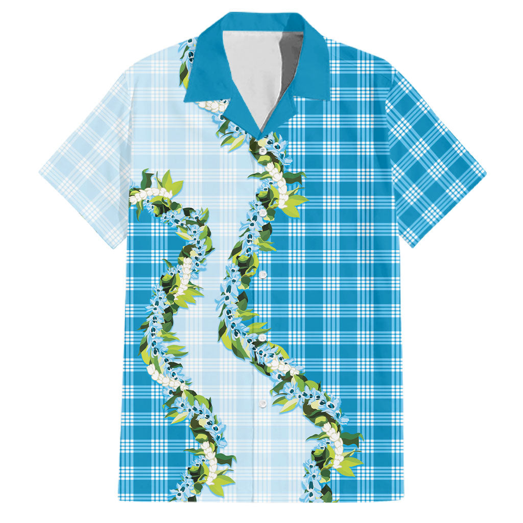Blue Hawaii Palaka Family Matching Puletasi and Hawaiian Shirt Maile Pikake Honohono Orchid Lei LT05 Dad's Shirt - Short Sleeve Blue - Polynesian Pride