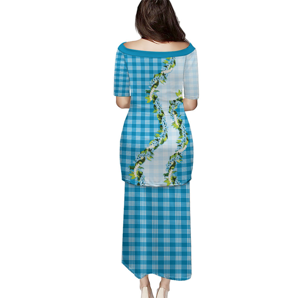 Blue Hawaii Palaka Family Matching Puletasi and Hawaiian Shirt Maile Pikake Honohono Orchid Lei LT05 - Polynesian Pride