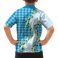 Blue Hawaii Palaka Family Matching Short Sleeve Bodycon Dress and Hawaiian Shirt Maile Pikake Honohono Orchid Lei LT05 - Polynesian Pride