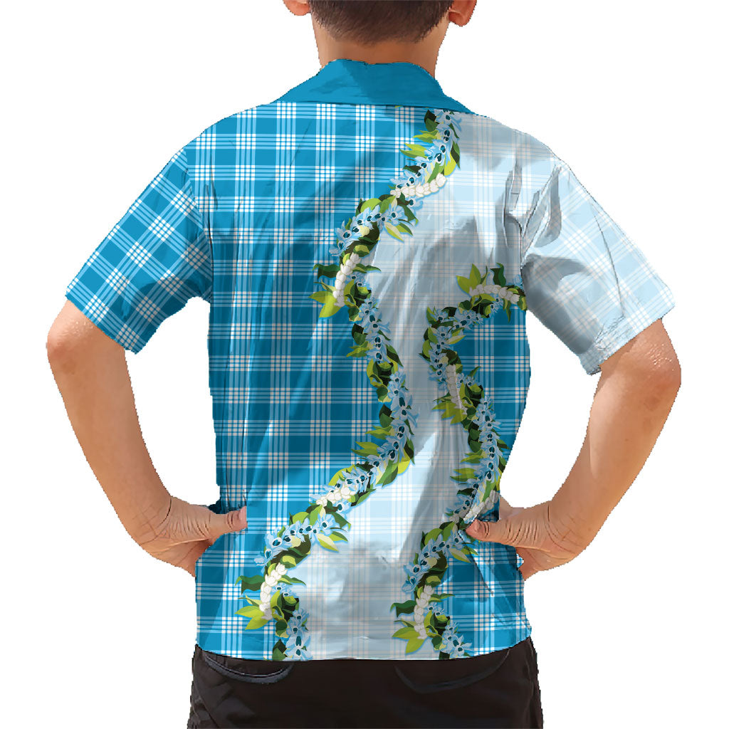 Blue Hawaii Palaka Kid Hawaiian Shirt Maile Pikake Honohono Orchid Lei LT05 - Polynesian Pride