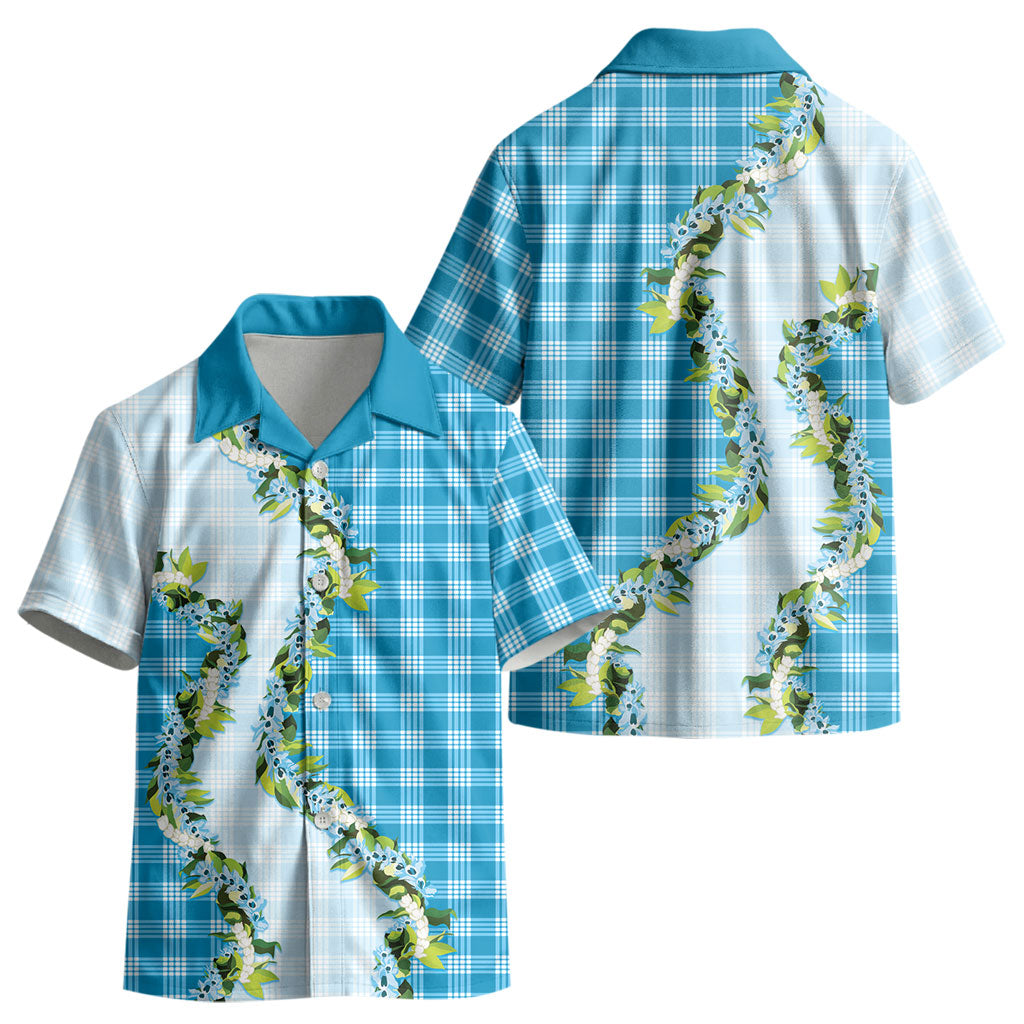 Blue Hawaii Palaka Kid Hawaiian Shirt Maile Pikake Honohono Orchid Lei LT05 - Polynesian Pride