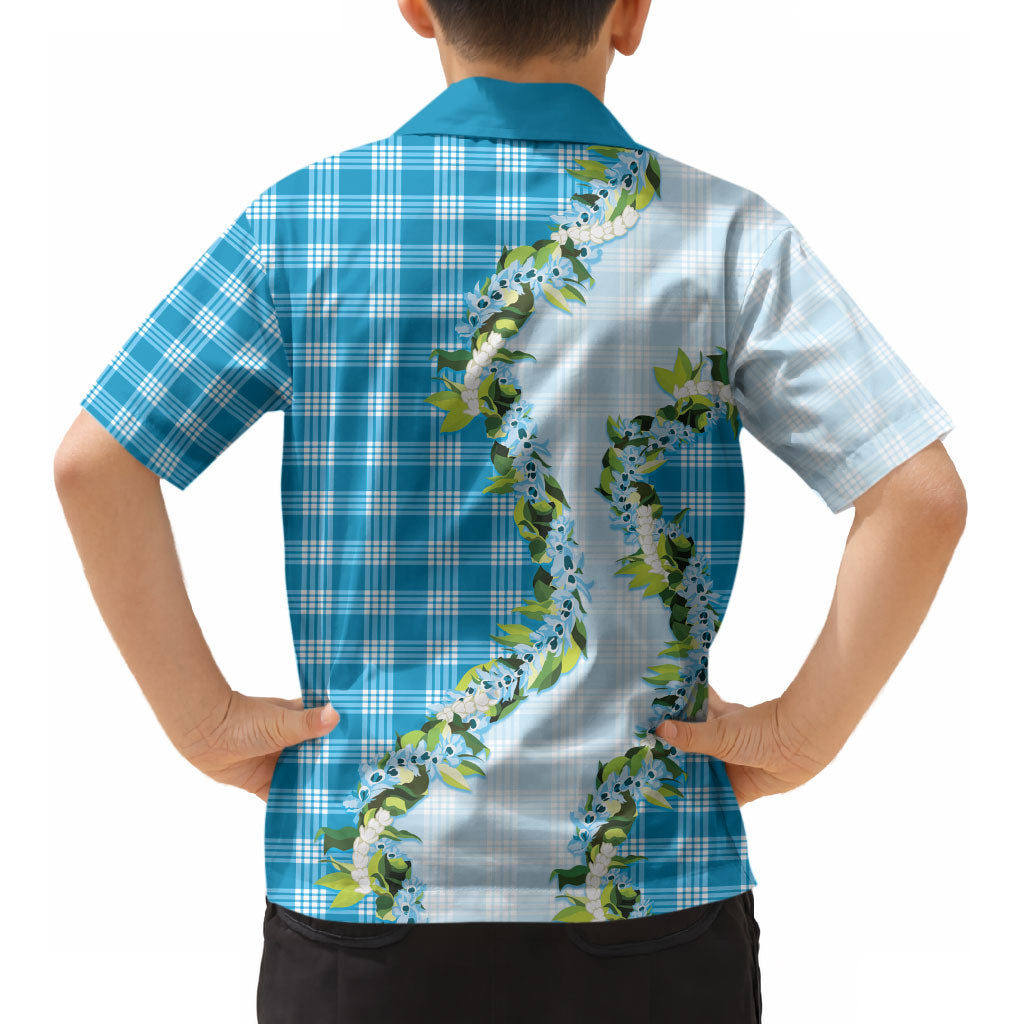 Blue Hawaii Palaka Kid Hawaiian Shirt Maile Pikake Honohono Orchid Lei LT05 - Polynesian Pride