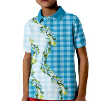 Blue Hawaii Palaka Kid Polo Shirt Maile Pikake Honohono Orchid Lei LT05 Kid Blue - Polynesian Pride