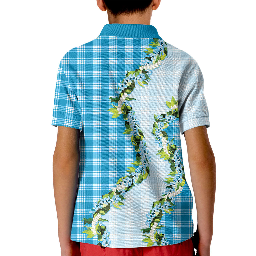 Blue Hawaii Palaka Kid Polo Shirt Maile Pikake Honohono Orchid Lei LT05 - Polynesian Pride