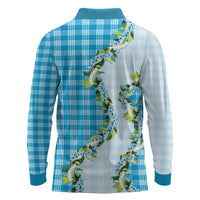 Blue Hawaii Palaka Long Sleeve Polo Shirt Maile Pikake Honohono Orchid Lei LT05 - Polynesian Pride