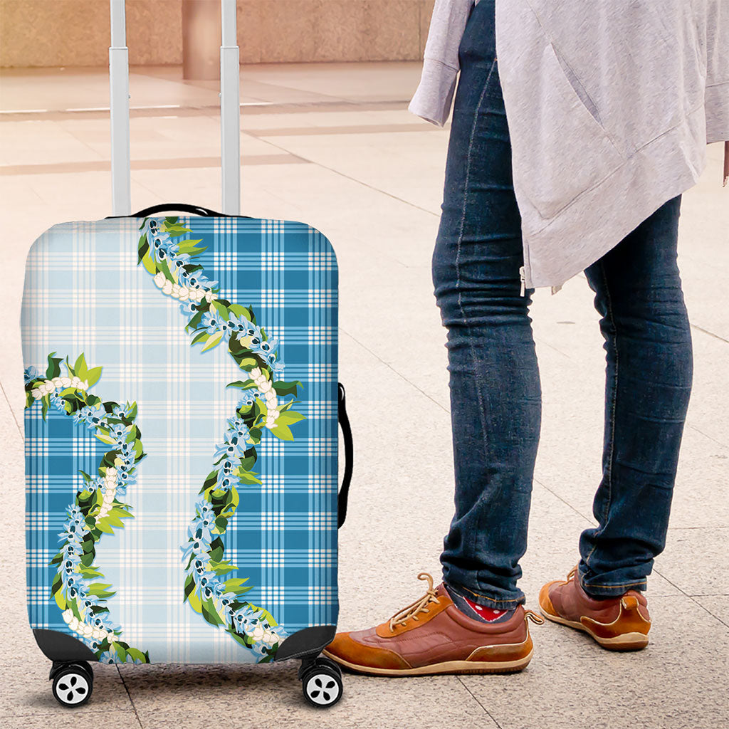 Blue Hawaii Palaka Luggage Cover Maile Pikake Honohono Orchid Lei LT05 Blue - Polynesian Pride