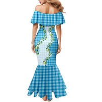 Blue Hawaii Palaka Mermaid Dress Maile Pikake Honohono Orchid Lei LT05 - Polynesian Pride