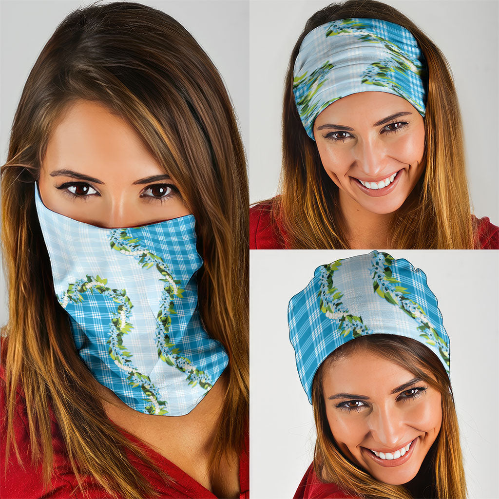 Blue Hawaii Palaka Neck Gaiter Maile Pikake Honohono Orchid Lei