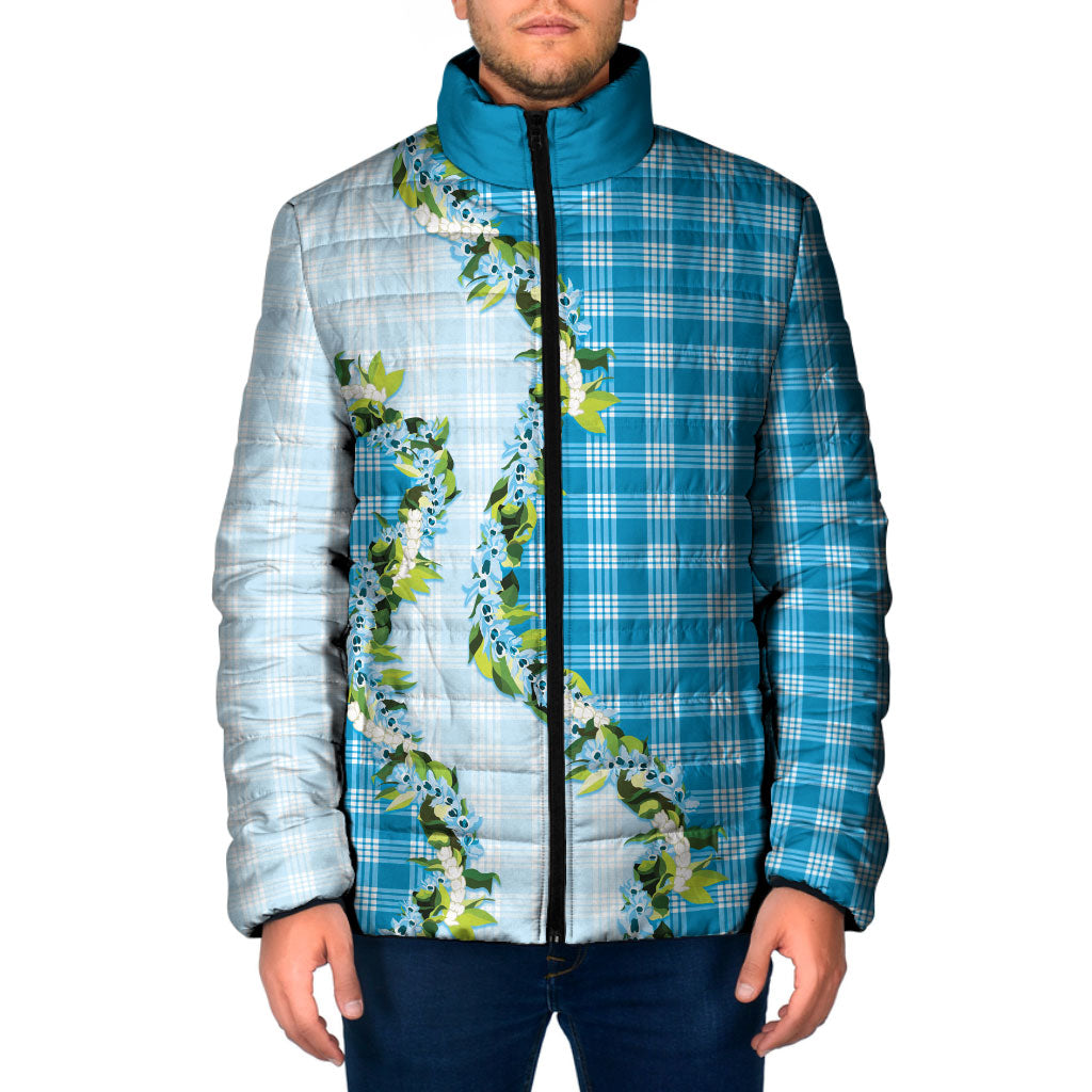 Blue Hawaii Palaka Padded Jacket Maile Pikake Honohono Orchid Lei LT05 Men Blue - Polynesian Pride