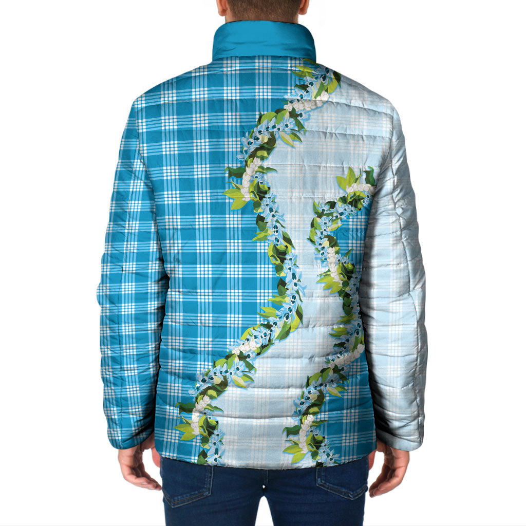 Blue Hawaii Palaka Padded Jacket Maile Pikake Honohono Orchid Lei