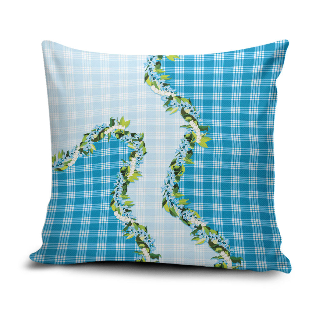 Blue Hawaii Palaka Pillow Cover Maile Pikake Honohono Orchid Lei LT05 Blue - Polynesian Pride