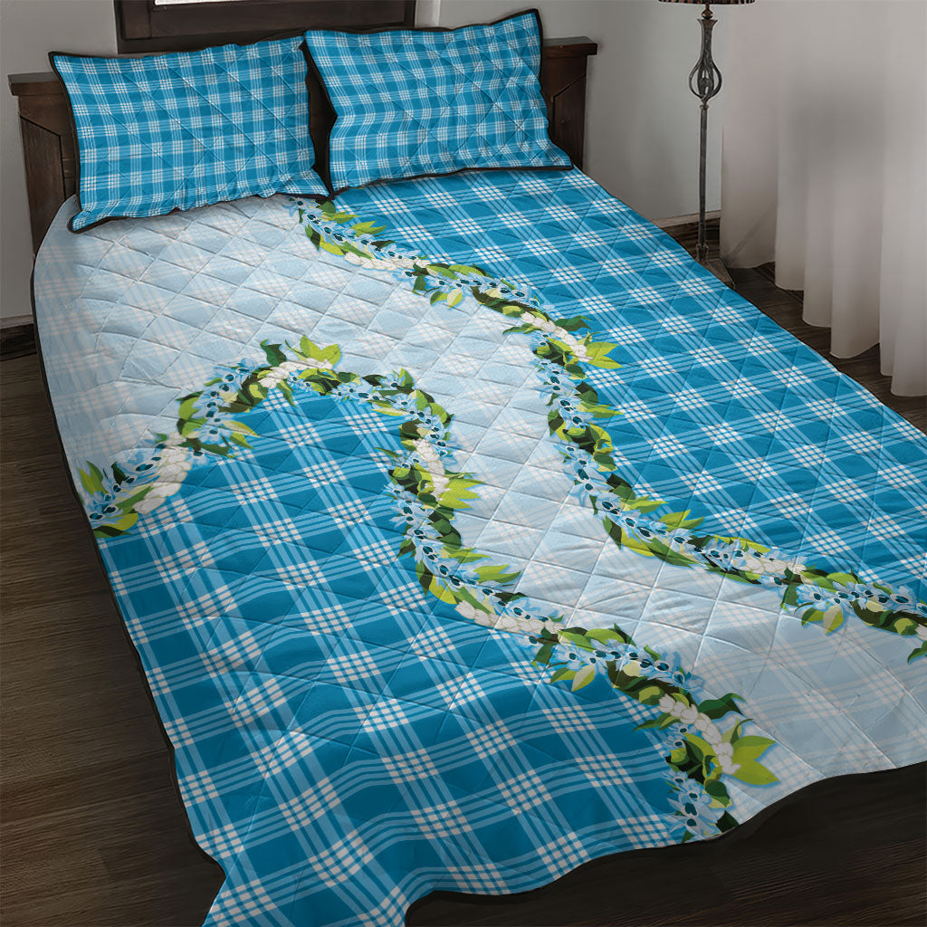 Blue Hawaii Palaka Quilt Bed Set Maile Pikake Honohono Orchid Lei LT05 Blue - Polynesian Pride