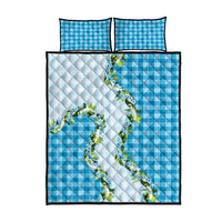 Blue Hawaii Palaka Quilt Bed Set Maile Pikake Honohono Orchid Lei LT05 - Polynesian Pride