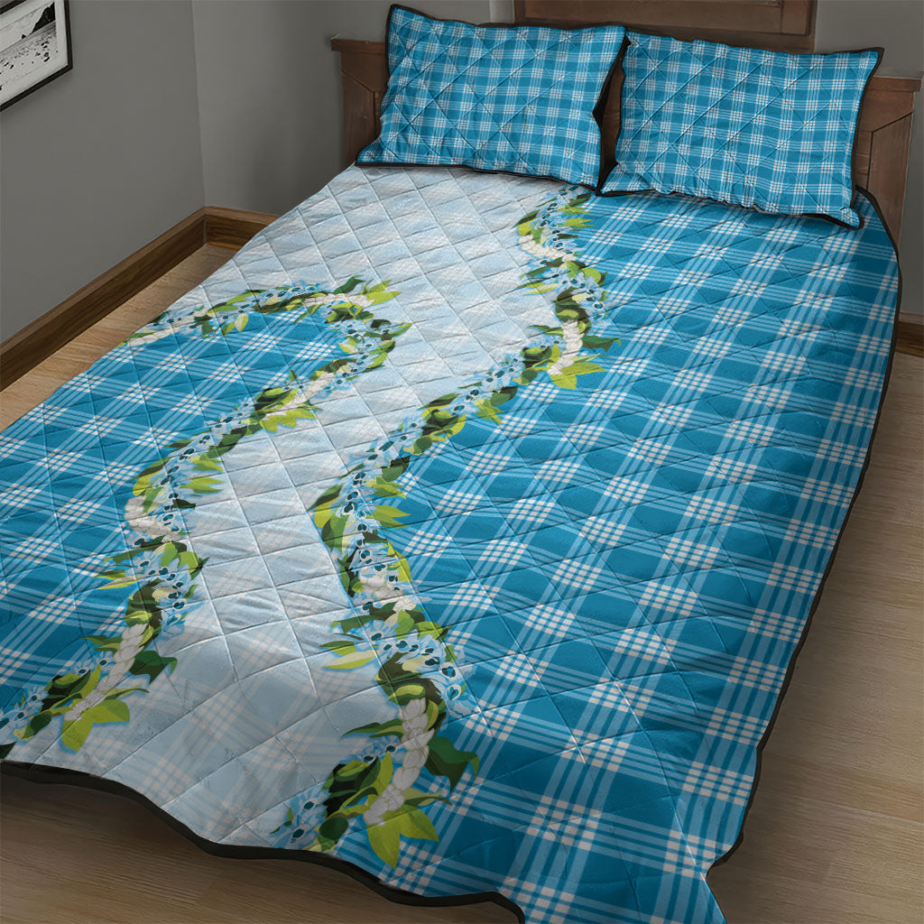 Blue Hawaii Palaka Quilt Bed Set Maile Pikake Honohono Orchid Lei LT05 - Polynesian Pride