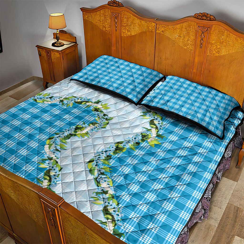 Blue Hawaii Palaka Quilt Bed Set Maile Pikake Honohono Orchid Lei LT05 - Polynesian Pride